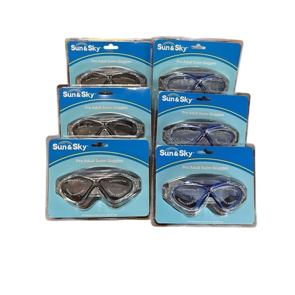 6 Sun & Sky Pro adult swim googles black blue anti fog silicone eye cup & strap